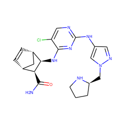 NC(=O)[C@H]1[C@@H]2C=C[C@@H](C2)[C@H]1Nc1nc(Nc2cnn(C[C@H]3CCCN3)c2)ncc1Cl ZINC000084690261