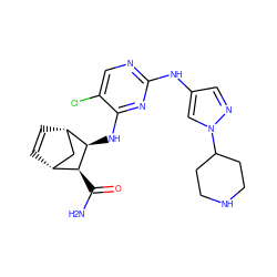 NC(=O)[C@H]1[C@@H]2C=C[C@@H](C2)[C@H]1Nc1nc(Nc2cnn(C3CCNCC3)c2)ncc1Cl ZINC000084690680