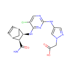 NC(=O)[C@H]1[C@@H]2C=C[C@@H](C2)[C@H]1Nc1nc(Nc2cnn(CC(=O)O)c2)ncc1Cl ZINC000084706447