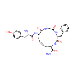 NC(=O)[C@H]1C/C=C\C[C@@H](NC(=O)[C@@H](N)Cc2ccc(O)cc2)C(=O)NCC(=O)N[C@@H](Cc2ccccc2)C(=O)N1 ZINC000036216392