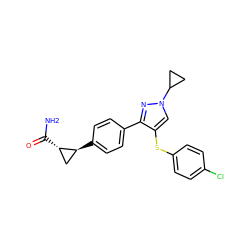 NC(=O)[C@H]1C[C@@H]1c1ccc(-c2nn(C3CC3)cc2Sc2ccc(Cl)cc2)cc1 ZINC000096270415