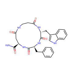 NC(=O)[C@H]1CC(=O)NCCC(=O)N[C@H](Cc2c[nH]c3ccccc23)C(=O)N[C@@H](Cc2ccccc2)C(=O)N1 ZINC000095575002