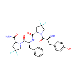 NC(=O)[C@H]1CC(F)(F)CN1C(=O)[C@H](Cc1ccccc1)NC(=O)[C@@H]1CC(F)(F)CN1C(=O)[C@@H](N)Cc1ccc(O)cc1 ZINC000653799682