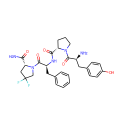 NC(=O)[C@H]1CC(F)(F)CN1C(=O)[C@H](Cc1ccccc1)NC(=O)[C@@H]1CCCN1C(=O)[C@@H](N)Cc1ccc(O)cc1 ZINC000653799663