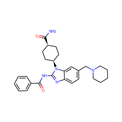 NC(=O)[C@H]1CC[C@@H](n2c(NC(=O)c3ccccc3)nc3ccc(CN4CCCCC4)cc32)CC1 ZINC001772569665