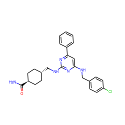 NC(=O)[C@H]1CC[C@H](CNc2nc(NCc3ccc(Cl)cc3)cc(-c3ccccc3)n2)CC1 ZINC000299830146