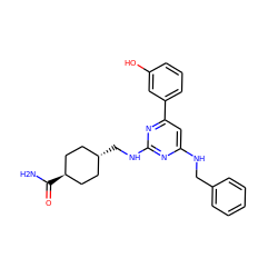 NC(=O)[C@H]1CC[C@H](CNc2nc(NCc3ccccc3)cc(-c3cccc(O)c3)n2)CC1 ZINC000299820151