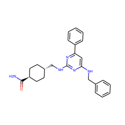 NC(=O)[C@H]1CC[C@H](CNc2nc(NCc3ccccc3)cc(-c3ccccc3)n2)CC1 ZINC000299829402