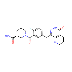 NC(=O)[C@H]1CCCN(C(=O)c2cc(Cc3n[nH]c(=O)c4c3NCCC4)ccc2F)C1 ZINC000140972251