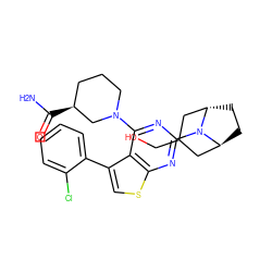 NC(=O)[C@H]1CCCN(c2nc(N3[C@H]4CC[C@H]3CC(CO)C4)nc3scc(-c4ccccc4Cl)c23)C1 ZINC000223007899