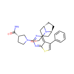 NC(=O)[C@H]1CCN(c2nc(N3[C@H]4CC[C@H]3CC(CO)C4)c3c(-c4ccccc4)csc3n2)C1 ZINC000653681020