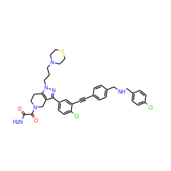 NC(=O)C(=O)N1CCc2c(c(-c3ccc(Cl)c(C#Cc4ccc(CNCc5ccc(Cl)cc5)cc4)c3)nn2CCCN2CCSCC2)C1 ZINC000095596657