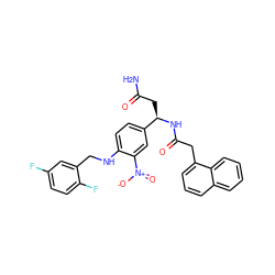 NC(=O)C[C@@H](NC(=O)Cc1cccc2ccccc12)c1ccc(NCc2cc(F)ccc2F)c([N+](=O)[O-])c1 ZINC000013878910