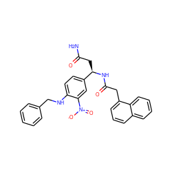 NC(=O)C[C@@H](NC(=O)Cc1cccc2ccccc12)c1ccc(NCc2ccccc2)c([N+](=O)[O-])c1 ZINC000013878924