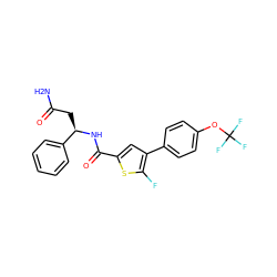 NC(=O)C[C@@H](NC(=O)c1cc(-c2ccc(OC(F)(F)F)cc2)c(F)s1)c1ccccc1 ZINC000066251798