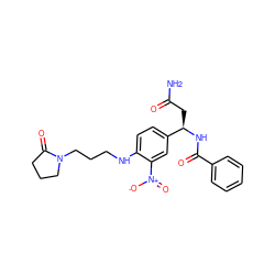 NC(=O)C[C@@H](NC(=O)c1ccccc1)c1ccc(NCCCN2CCCC2=O)c([N+](=O)[O-])c1 ZINC000015937494