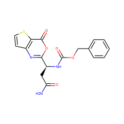 NC(=O)C[C@H](NC(=O)OCc1ccccc1)c1nc2ccsc2c(=O)o1 ZINC000003633121