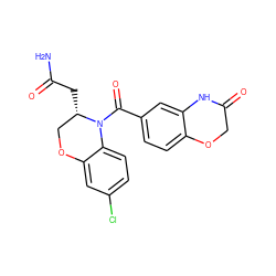 NC(=O)C[C@H]1COc2cc(Cl)ccc2N1C(=O)c1ccc2c(c1)NC(=O)CO2 ZINC001772587098