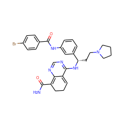 NC(=O)C1=c2ncnc(N[C@@H](CCN3CCCC3)c3cccc(NC(=O)c4ccc(Br)cc4)c3)c2=CCC1 ZINC000166951673