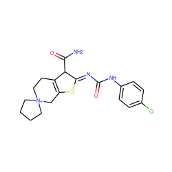 NC(=O)C1C(=NC(=O)Nc2ccc(Cl)cc2)SC2=C1CC[N+]1(CCCC1)C2 ZINC001772570659