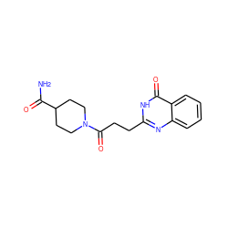 NC(=O)C1CCN(C(=O)CCc2nc3ccccc3c(=O)[nH]2)CC1 ZINC000008829622