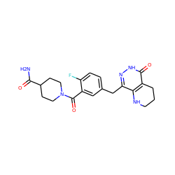 NC(=O)C1CCN(C(=O)c2cc(Cc3n[nH]c(=O)c4c3NCCC4)ccc2F)CC1 ZINC000140972823