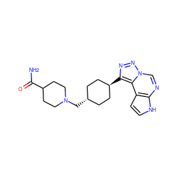 NC(=O)C1CCN(C[C@H]2CC[C@H](c3nnn4cnc5[nH]ccc5c34)CC2)CC1 ZINC001772641340