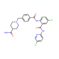 NC(=O)C1CCN(Cc2ccc(C(=O)Nc3ccc(Cl)cc3C(=O)Nc3ccc(Cl)cn3)cc2)CC1 ZINC000028022801