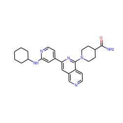 NC(=O)C1CCN(c2nc(-c3ccnc(NC4CCCCC4)c3)cc3cnccc23)CC1 ZINC000058541654