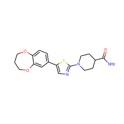 NC(=O)C1CCN(c2ncc(-c3ccc4c(c3)OCCCO4)s2)CC1 ZINC000066136652