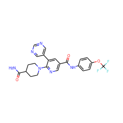 NC(=O)C1CCN(c2ncc(C(=O)Nc3ccc(OC(F)(F)F)cc3)cc2-c2cncnc2)CC1 ZINC001772632613