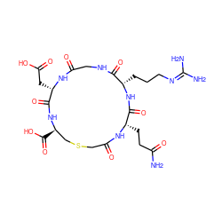 NC(=O)CC[C@@H]1NC(=O)CSC[C@@H](C(=O)O)NC(=O)[C@H](CC(=O)O)NC(=O)CNC(=O)[C@H](CCCN=C(N)N)NC1=O ZINC000026170021