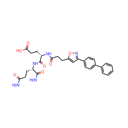 NC(=O)CC[C@H](NC(=O)[C@H](CCC(=O)O)NC(=O)CCc1cc(-c2ccc(-c3ccccc3)cc2)no1)C(N)=O ZINC000169701550