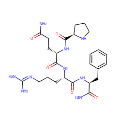 NC(=O)CC[C@H](NC(=O)[C@H]1CCCN1)C(=O)N[C@@H](CCCN=C(N)N)C(=O)N[C@@H](Cc1ccccc1)C(N)=O ZINC000027101303