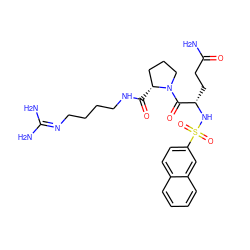 NC(=O)CC[C@H](NS(=O)(=O)c1ccc2ccccc2c1)C(=O)N1CCC[C@H]1C(=O)NCCCCN=C(N)N ZINC000027550701