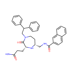 NC(=O)CC[C@H]1N[C@@H](CNC(=O)c2ccc3ccccc3c2)CCN(CC(c2ccccc2)c2ccccc2)C1=O ZINC000207919372