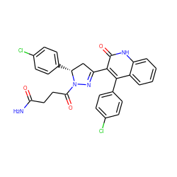 NC(=O)CCC(=O)N1N=C(c2c(-c3ccc(Cl)cc3)c3ccccc3[nH]c2=O)C[C@H]1c1ccc(Cl)cc1 ZINC000096283780