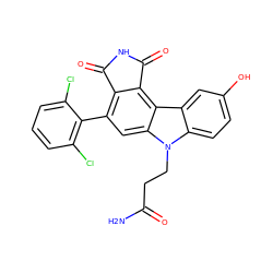 NC(=O)CCn1c2ccc(O)cc2c2c3c(c(-c4c(Cl)cccc4Cl)cc21)C(=O)NC3=O ZINC000040892545