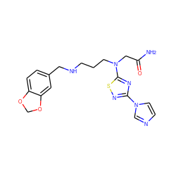 NC(=O)CN(CCCNCc1ccc2c(c1)OCO2)c1nc(-n2ccnc2)ns1 ZINC000034661376