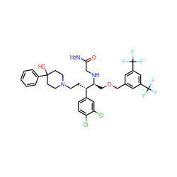 NC(=O)CN[C@@H](COCc1cc(C(F)(F)F)cc(C(F)(F)F)c1)[C@@H](CCN1CCC(O)(c2ccccc2)CC1)c1ccc(Cl)c(Cl)c1 ZINC000026381993