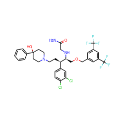 NC(=O)CN[C@@H](COCc1cc(C(F)(F)F)cc(C(F)(F)F)c1)[C@H](CCN1CCC(O)(c2ccccc2)CC1)c1ccc(Cl)c(Cl)c1 ZINC000026397232