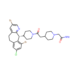 NC(=O)CN1CCC(CC(=O)N2CCC([C@H]3c4ncc(Br)cc4CCc4cc(Cl)cc(Br)c43)CC2)CC1 ZINC000003950867