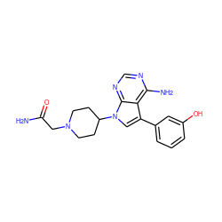 NC(=O)CN1CCC(n2cc(-c3cccc(O)c3)c3c(N)ncnc32)CC1 ZINC000000590741