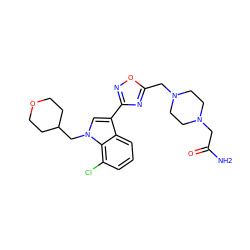 NC(=O)CN1CCN(Cc2nc(-c3cn(CC4CCOCC4)c4c(Cl)cccc34)no2)CC1 ZINC000084633281