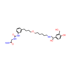 NC(=O)CNC(=O)Nc1cccc(CCCCOCCCCCCNC[C@H](O)c2ccc(O)c(CO)c2)c1 ZINC000072106095