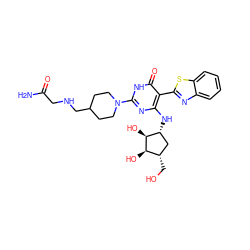 NC(=O)CNCC1CCN(c2nc(N[C@@H]3C[C@H](CO)[C@@H](O)[C@H]3O)c(-c3nc4ccccc4s3)c(=O)[nH]2)CC1 ZINC001772584664