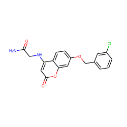 NC(=O)CNc1cc(=O)oc2cc(OCc3cccc(Cl)c3)ccc12 ZINC000299821458