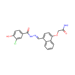 NC(=O)COc1ccc(/C=N/NC(=O)c2ccc(O)c(Cl)c2)c2ccccc12 ZINC000013439016