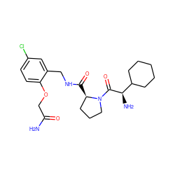 NC(=O)COc1ccc(Cl)cc1CNC(=O)[C@@H]1CCCN1C(=O)[C@H](N)C1CCCCC1 ZINC000013780844