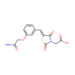 NC(=O)COc1cccc(/C=C2\SC(=O)N(CC(=O)O)C2=O)c1 ZINC000169341018